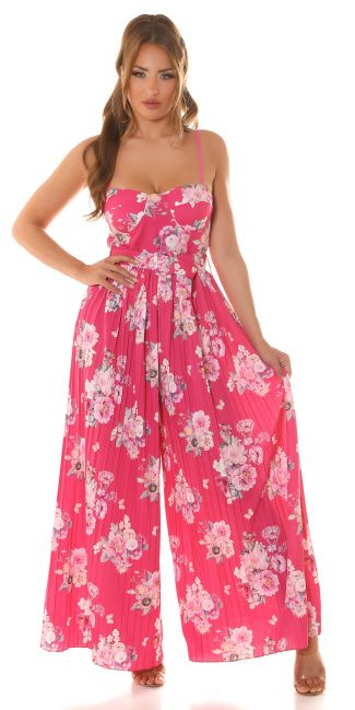 Kouca pleated Overall with floral Print Pink